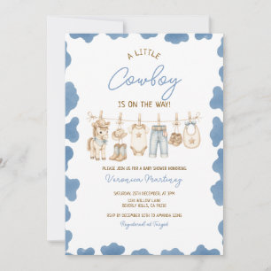 Invitación Ropa de bebé para ducha de vaquero azul pequeño