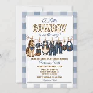 Invitación Ropa de bebé para ducha de vaquero lindo de mezcli
