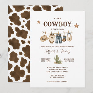 Invitación Ropa de bebé para ducha de vaquero pequeño