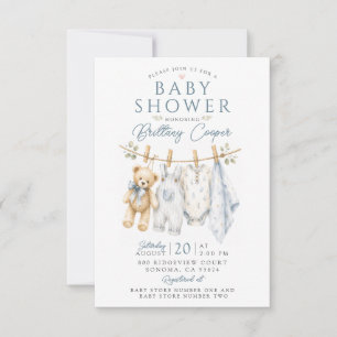 Invitación Ropa de bebé para shower azul Niño Baby Shower
