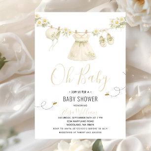 Invitación Ropa de bebé para shower de niña con margaritas