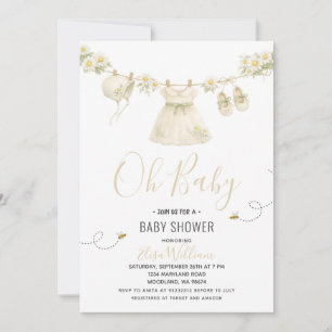 Invitación Ropa de bebé para shower de niña con margaritas