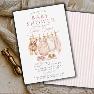 Invitación Ropa de bebé para shower Rosa Niña Baby Shower