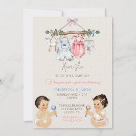 Invitación Ropa de Bebé Revelación de Género Marfil Rosa Azul