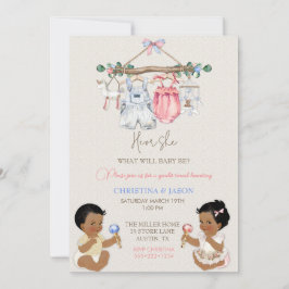 Invitación Ropa de Bebé Revelación de Género Marfil Rosa Azul