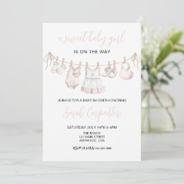 Invitación Ropa de bebé rosa pastel para niña Cumple de bebé