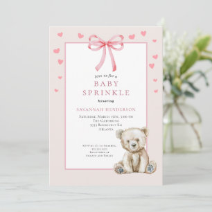 Invitación Ropa de bebé rosa polvoriento con lazo y osito Ted