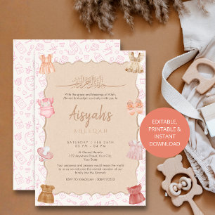 Invitación Ropa de bebé rosa suave de niña Aqeeqah