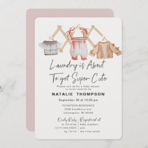 Invitación Ropa de bebé rosada Lavadora Cute Baby Shower