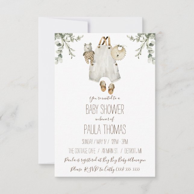 Invitación Ropa de bebé Sexo Neutral Baby Shower (Anverso)