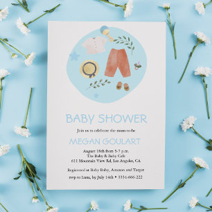 Invitación Ropa de bebé simple lindo Baby Shower azul