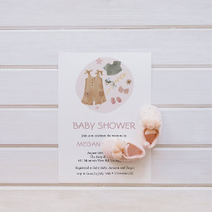 Invitación Ropa de bebé simple lindo Baby Shower rosado