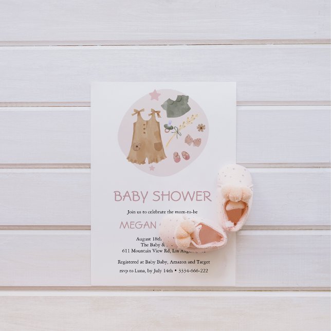 Invitación Ropa de bebé simple lindo Baby Shower rosado (Subido por el creador)