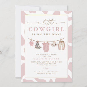 Invitación Ropa de bebé sonrojada Little Cowgirl Baby Shower
