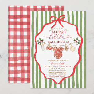 Invitación Ropa de bebé verde rayas Merry Little Baby Shower