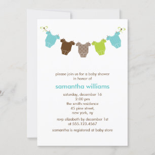 Invitación Ropa de bebé verde y azul Baby Shower