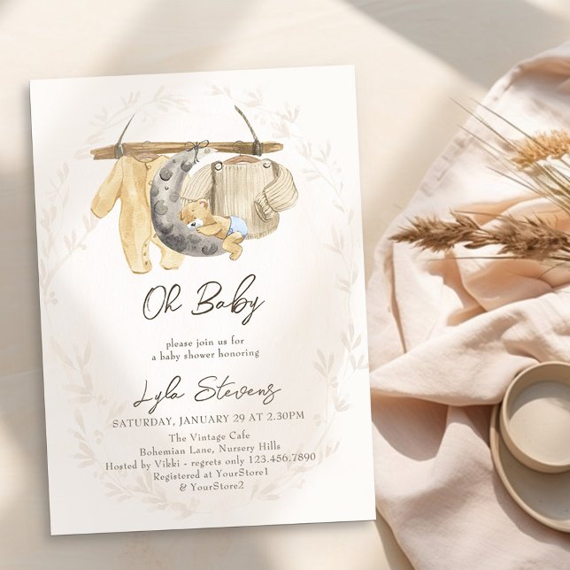 Invitación Ropa de bebé y Baby Shower neutral de oso de peluc (Oh Baby Neutral Baby Shower Invitation - from my Baby Clothes Baby Shower Collection)