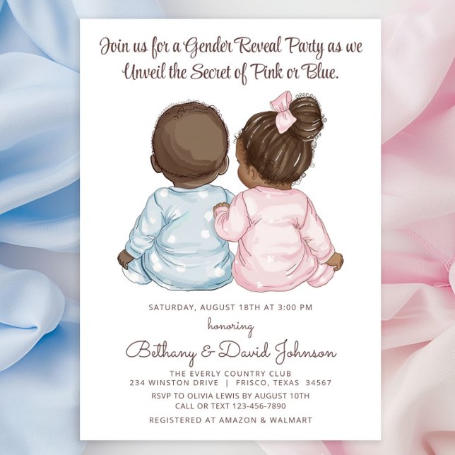 Invitación Ropa de Bebés Dulces Fiesta de Revelación de Géner (Adorable babies in pajamas charming gender reveal invitations. Simply add your event details. )