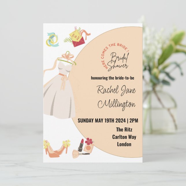 Invitación Ropa de boda de ducha de novia, zapatos, lápiz lab (Anverso de pie)