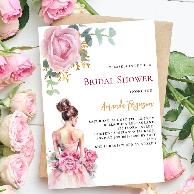 Invitación Ropa de boda floral rosa rosa Bridal Shower (Subido por el creador)