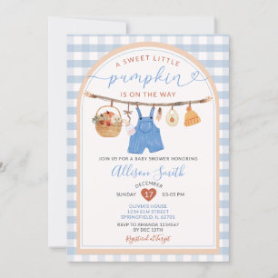 Invitación Ropa de calabaza en otoño Gingham Baby Shower