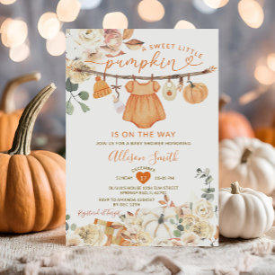 Invitación Ropa de calabaza en otoño Gingham Baby Shower