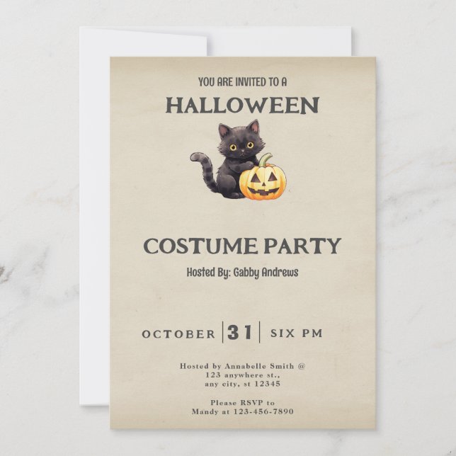 Invitación Ropa de calabaza negra vintage de Halloween (Anverso)