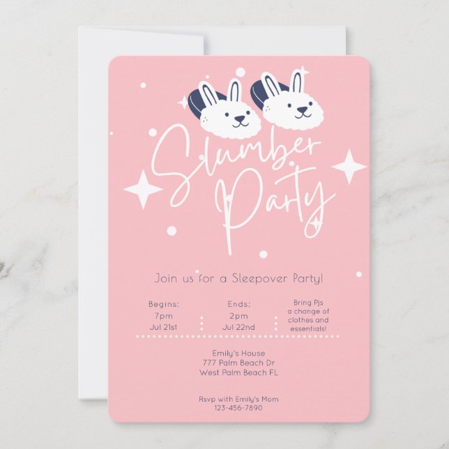 Invitación Ropa de conejito rosa moderno Fiesta de sueño resb (Anverso)