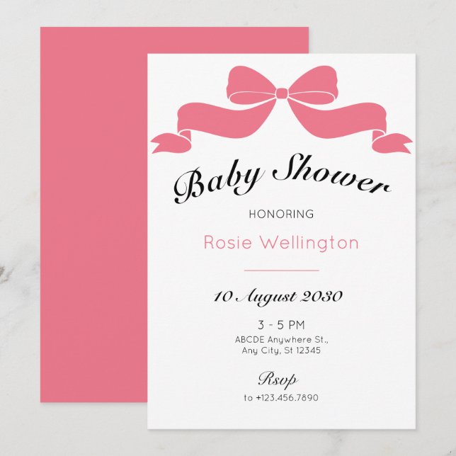 Invitación Ropa de corbata dulce rosa ducha de bebé (Anverso / Reverso)