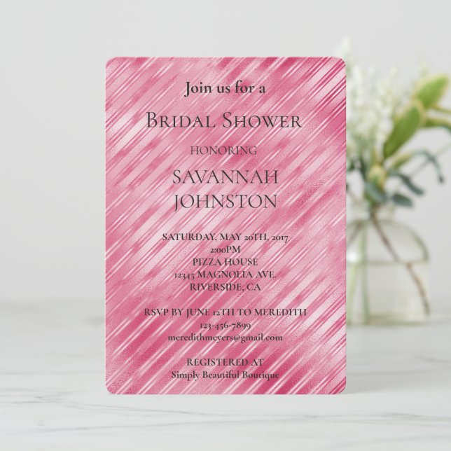 Invitación Ropa de cristal rosado en la ducha de la novia (Anverso de pie)