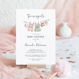 Invitación Ropa de gemelas Watercolor Fiesta moderna de Baby 