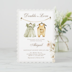 Invitación Ropa de gemelos niño y niña de hierba de Pampas Ba