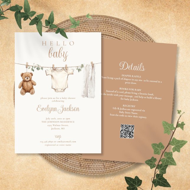 Invitación Ropa De Género Neutral Baby Shower Todo En Uno (Clothesline Gender Neutral Baby Shower All In One Invitation)
