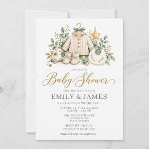 Invitación Ropa de género neutro Juguetes antiguos Baby Showe