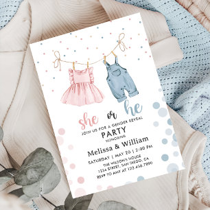 Invitación Ropa de género revela Baby Shower