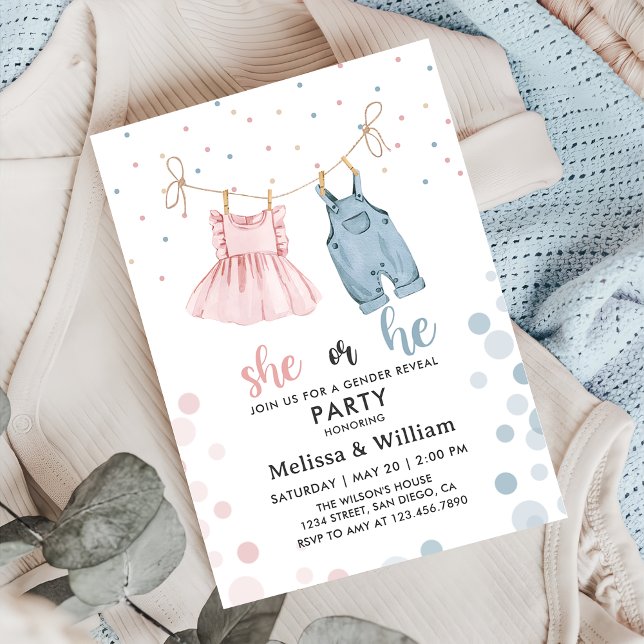 Invitación Ropa de género revela Baby Shower (Subido por el creador)