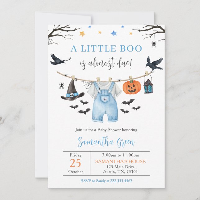 Invitación Ropa de Halloween Pequeño Boo Baby Shower (Anverso)