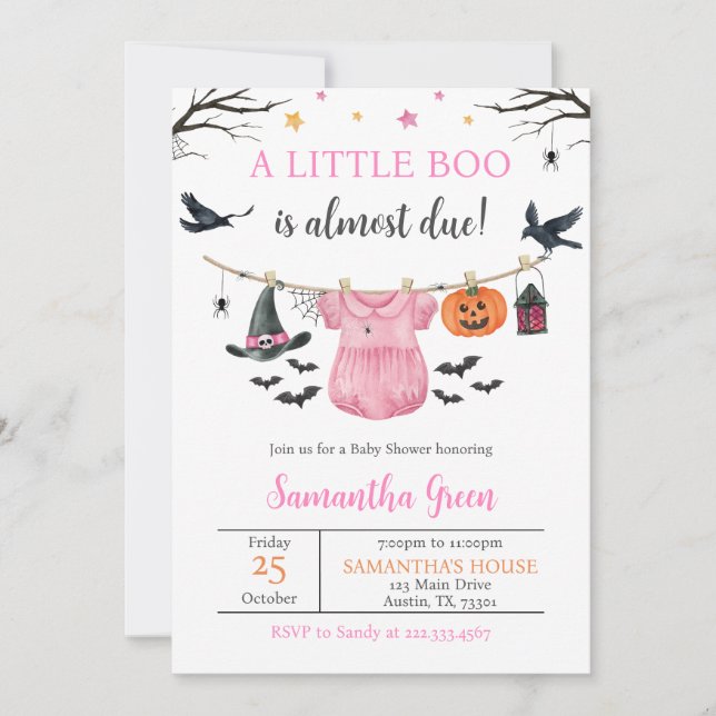 Invitación Ropa de Halloween Pequeño Boo Baby Shower (Anverso)