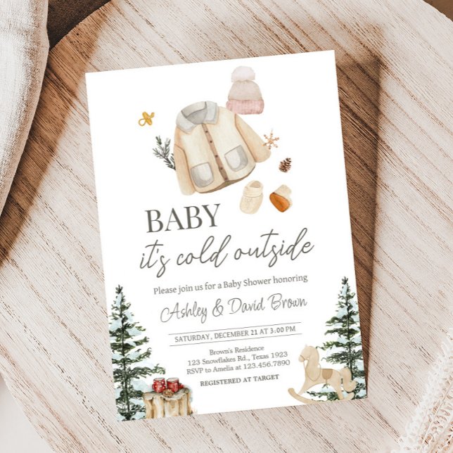 Invitación Ropa de invierno fría fuera de Baby Shower (Baby It's Cold Outside Winter Clothes Baby Shower Invitation
)