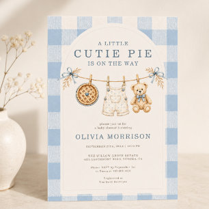 Invitación Ropa de Línea de Bebé Niño Azul Cuadros Baby Showe