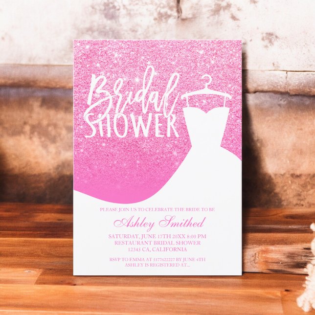 Invitación Ropa de moda elegante purpurina rosa Ducha de novi (Pink glitter elegant chic dress Bridal shower Invitation)