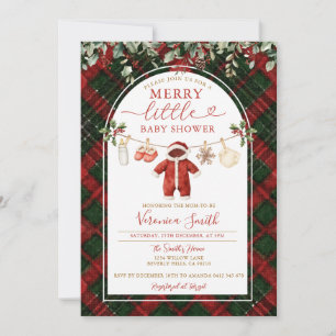 Invitación Ropa de Navidad con cuadros escoceses Merry Little