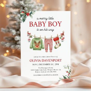 Invitación Ropa de Navidad Merry Little Boy Baby Shower