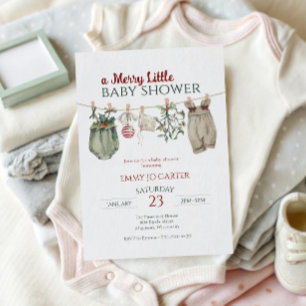 Invitación Ropa de Navidad para Baby Shower de una niña alegr