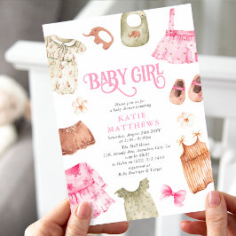 Invitación Ropa de niña en acuarela adorable BAUTIZO DE BEBÉ 