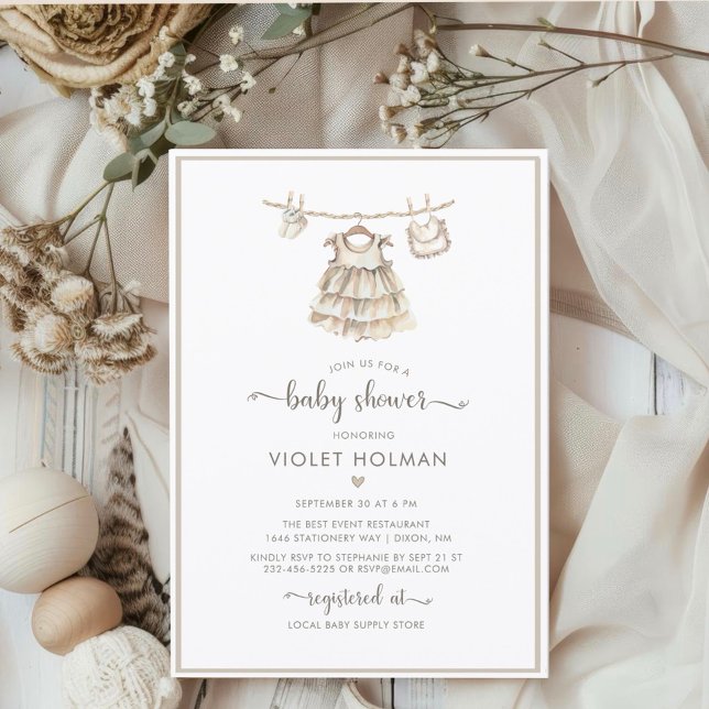 Invitación Ropa de Niña Minimalista Boho Baby Shower  (Subido por el creador)