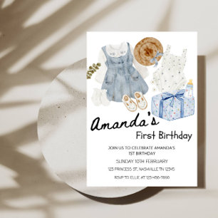 Invitación Ropa de niña y caja de regalo para fiesta de cumpl