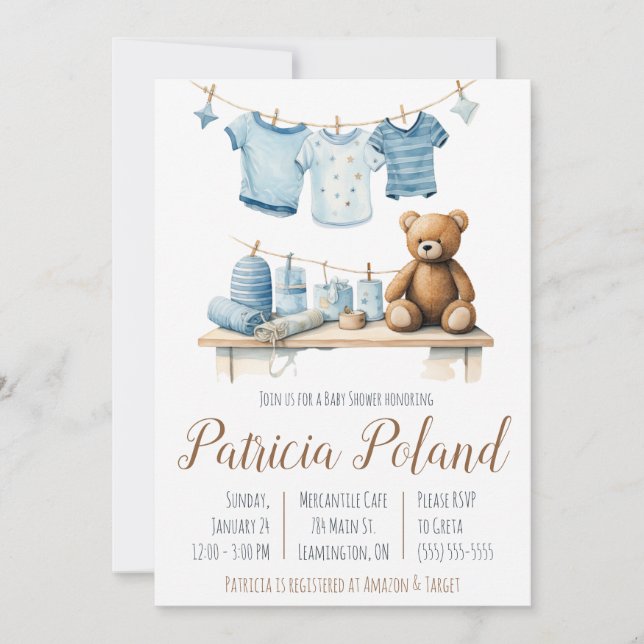 Invitación Ropa de niño bebé en Baby Shower en línea de ropa (Anverso)