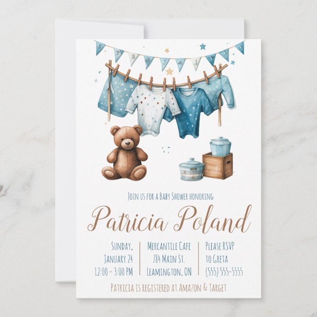 Invitación Ropa de niño bebé en Baby Shower en línea de ropa (Anverso)