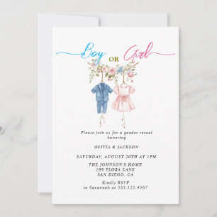 Invitación Ropa de niño o Chica Género Fiesta de revelación